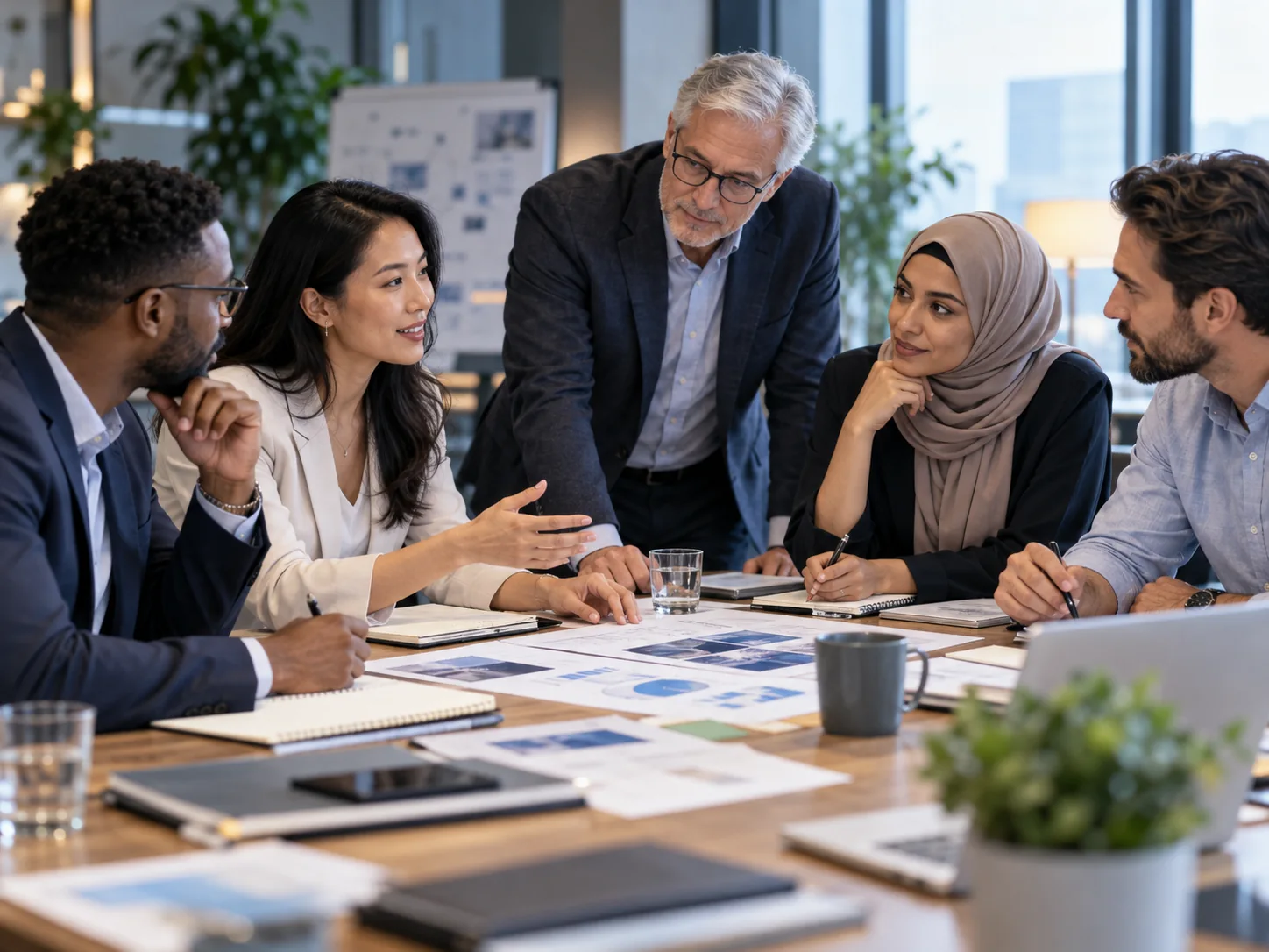 Professionals collaborating on a consulting strategy workshop